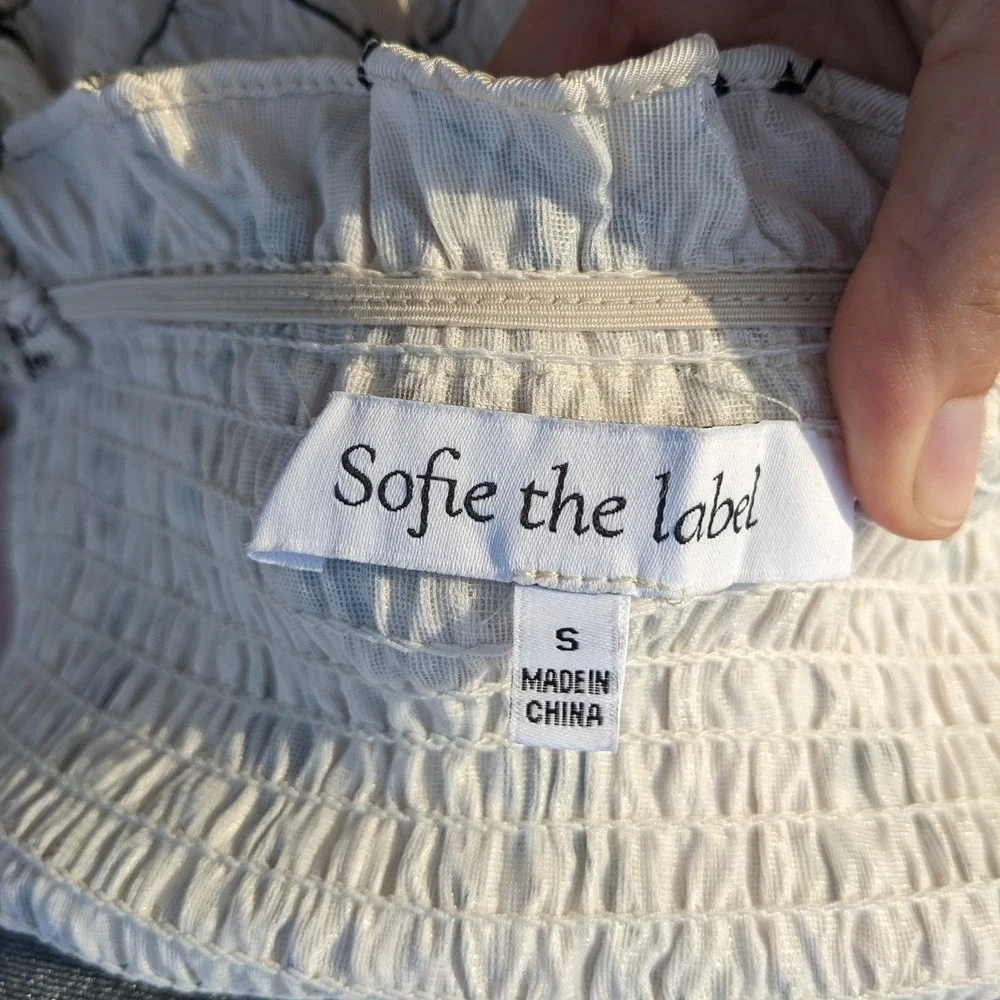 Bow Print Babydoll Mini Dress Small White Puff Sleeve Coquette Cottagecore - Picture 11 of 12